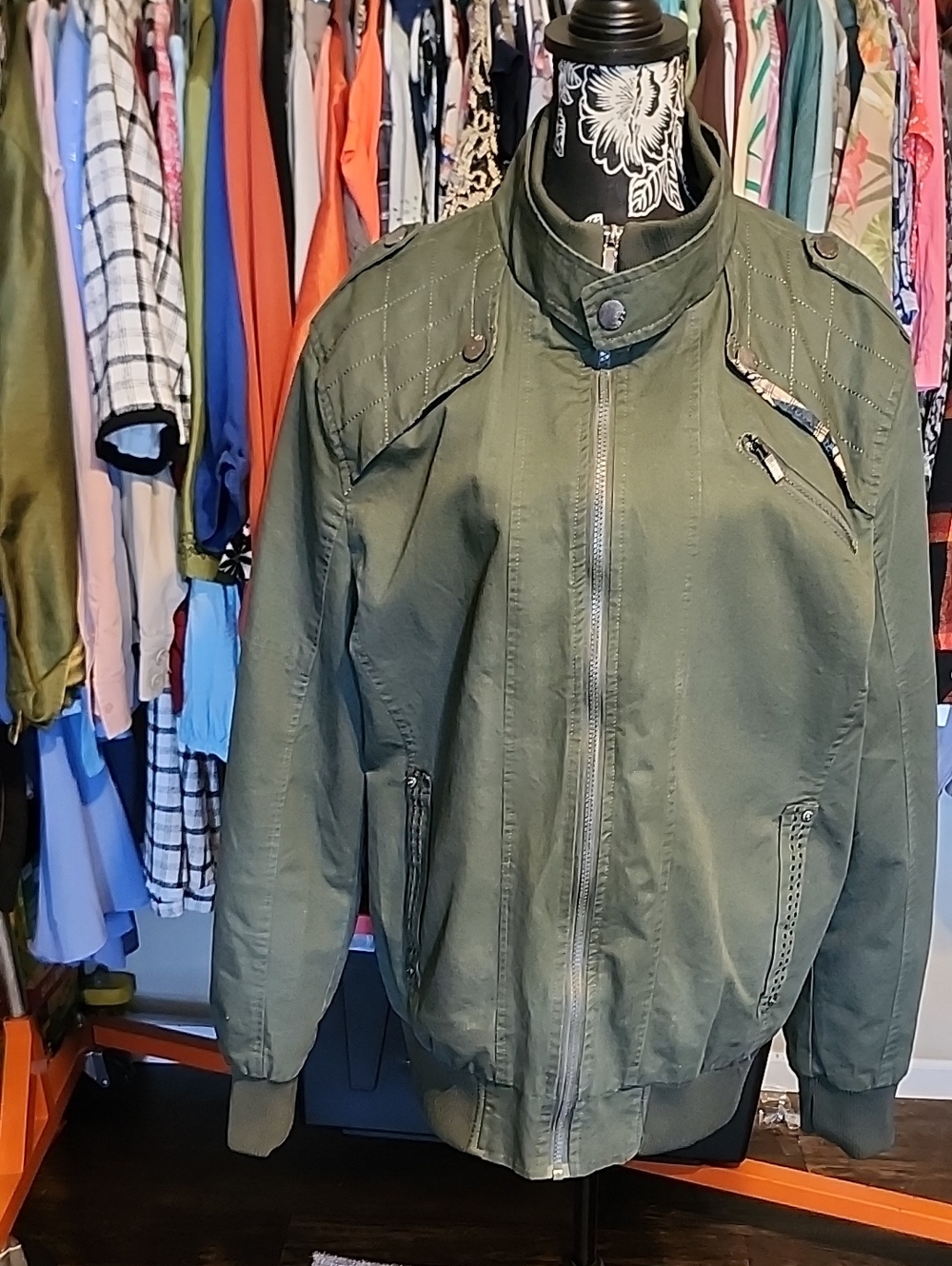 Olive Green Women's Utility Jacket - Zip Front Military Style